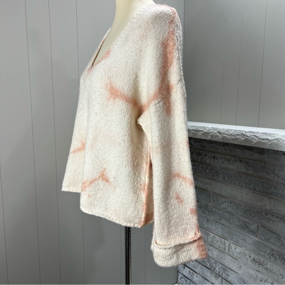 Anthropologie Maggie Tie Dye Cream Pink V-Neck Bell Sleeve Boxy Fit Sweater XS - Picture 3 of 7